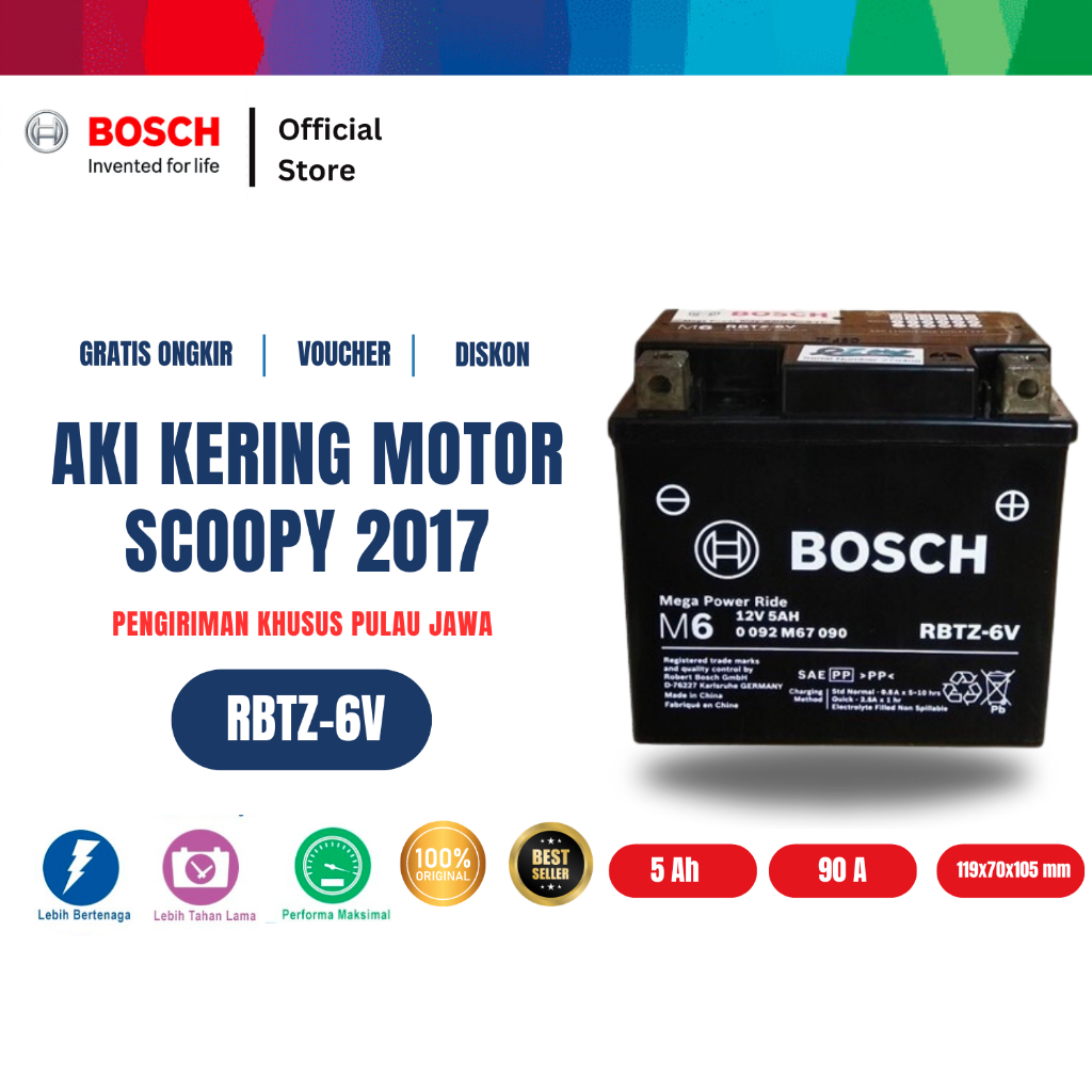 Bosch Aki Kering Motor Honda Scoopy 2017 On - Maintenance Free - RBTZ-6V