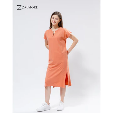 Zalmore Vneck Loose Midi Dress With Slit LUMA Cotton™ Premium Dress Wanita Lembut Ringan Sejuk