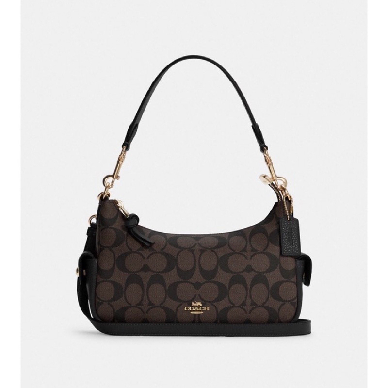Jual Coach Pennie Shoulder Bag 25 In Signature Canvas Brown Black teri
