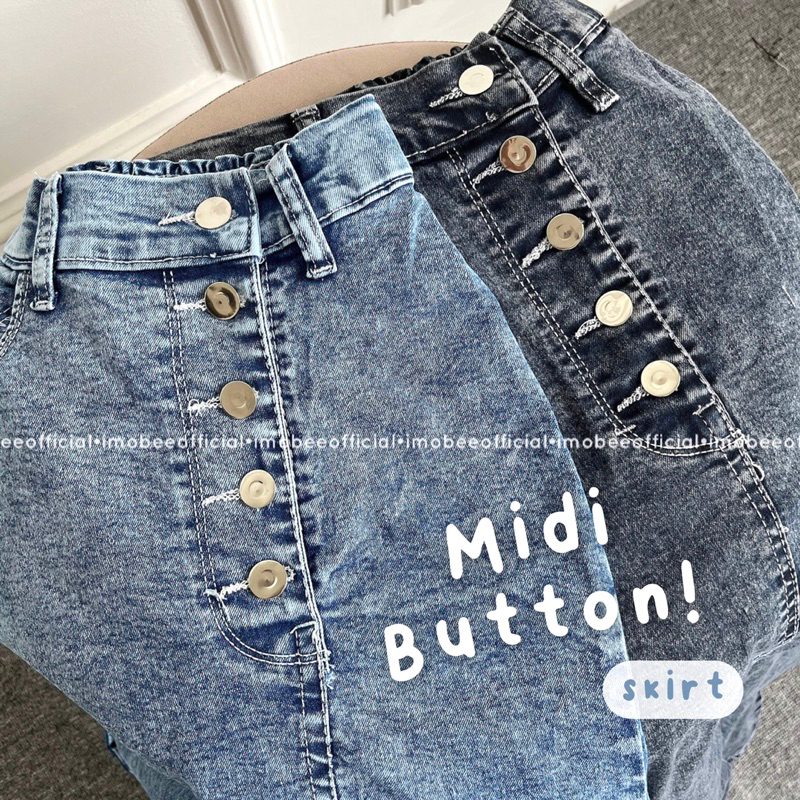 Jual MIDI BUTTON SKIRT // ROK SPAN JEANS SNOW KANCING MIDI BELAH ...
