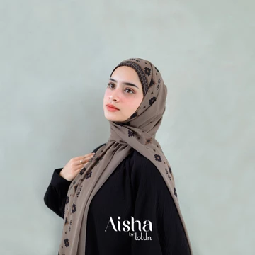 Lotun Aisha Series Hijab Pashmina Instan Printing Motif Etnik Material Premium Coklat Tua