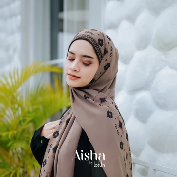 Lotun Aisha Series Hijab Pashmina Instan Printing Motif Etnik Material Premium Coklat Tua