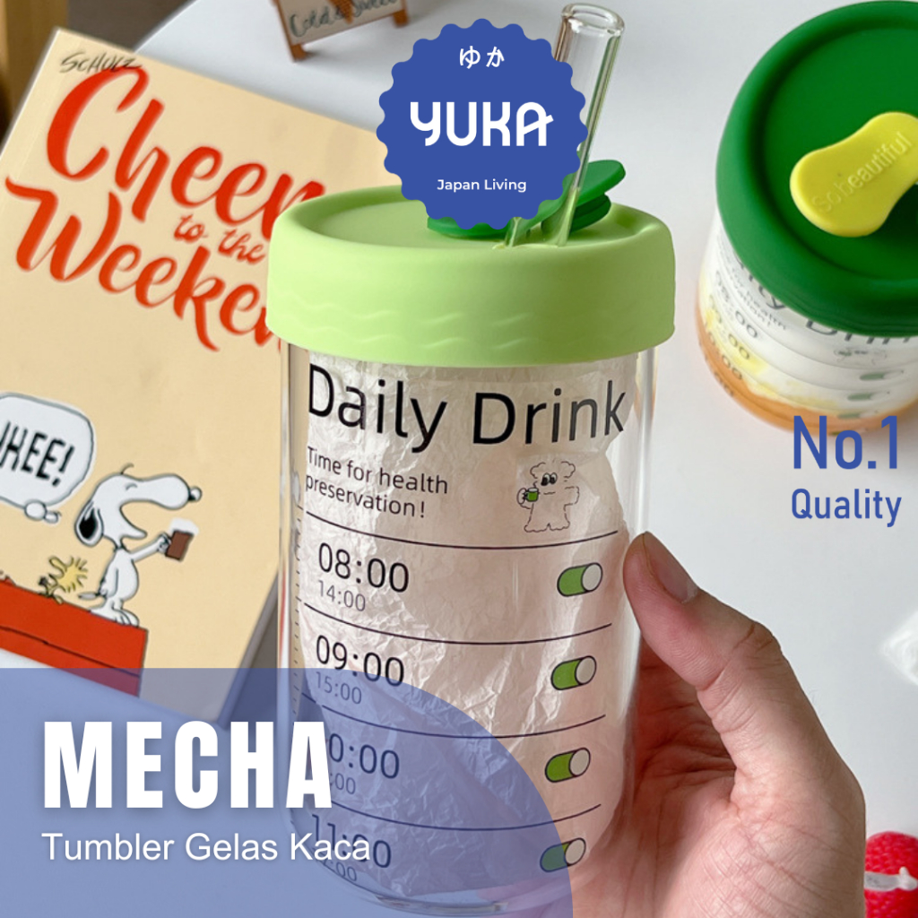 Jual 【YUKA】MECHA Tumbler Kaca Kopi Teh Transparan Botol Air Infused ...