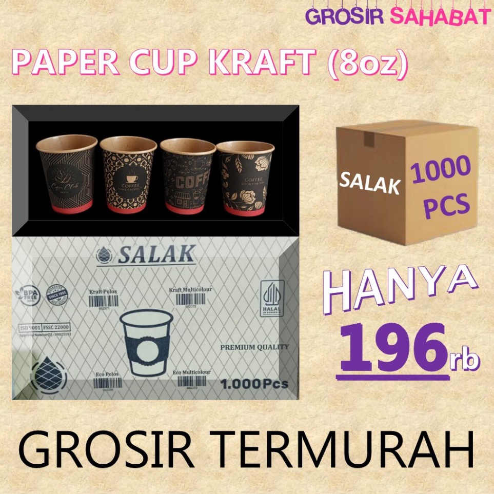 Jual ART R34V Paper Cup Kraft 8oz 1pcs Gelas Kertas Kopi Motif merek ...