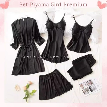 NAOMI Piyama 5in1 Set Kimono – Baju Tidur Silk Sutra Premium Import M L XL XXL