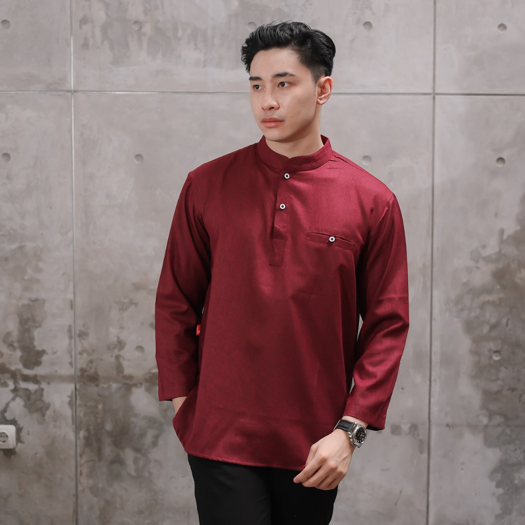 Jual Baju Koko Pria Lengan Panjang Afnan Series Maroon | Shopee Indonesia