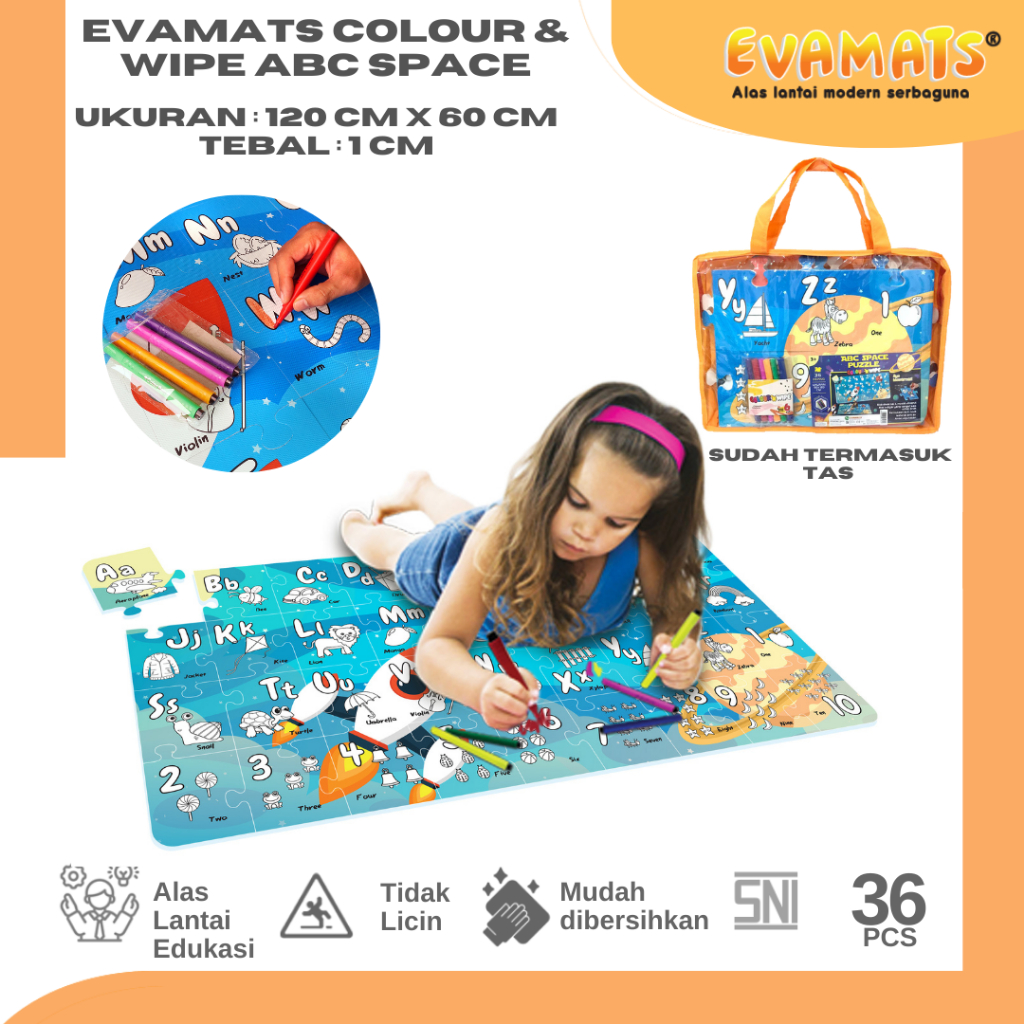 Jual EVAMATS Colour & Wipe ABC Space | Puzzle Mewarnai | Mainan edukasi ...