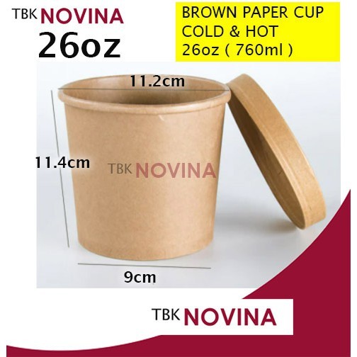 Jual [5 Pcs] Paper Cup 26 oz + Tutup Gelas Es Krim Brown Paper Cup ...