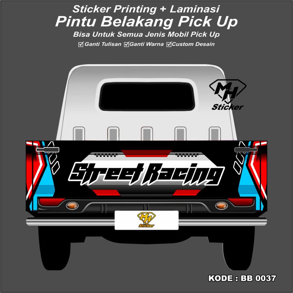 Jual Stiker Pintu Belakang Bak All Pick Up Street Racing High Quality