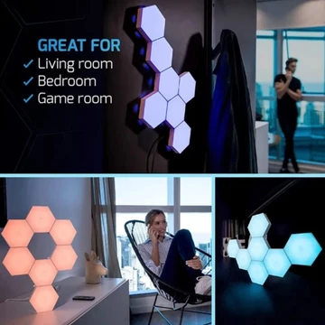Hexagon RGB LED Lampu Kamar Tidur Aesthetic DIY Gaming Setup Touch Control