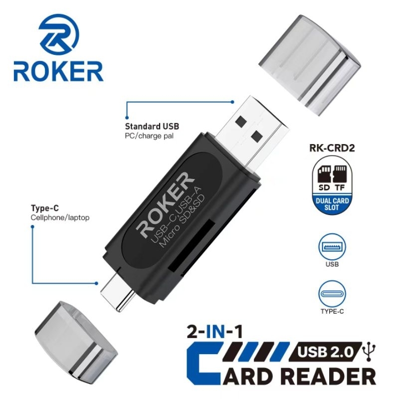 Jual OTG Card Reader Roker USB 2.0 2in 1 RK-CRD2 CR Card Reader Roker ...