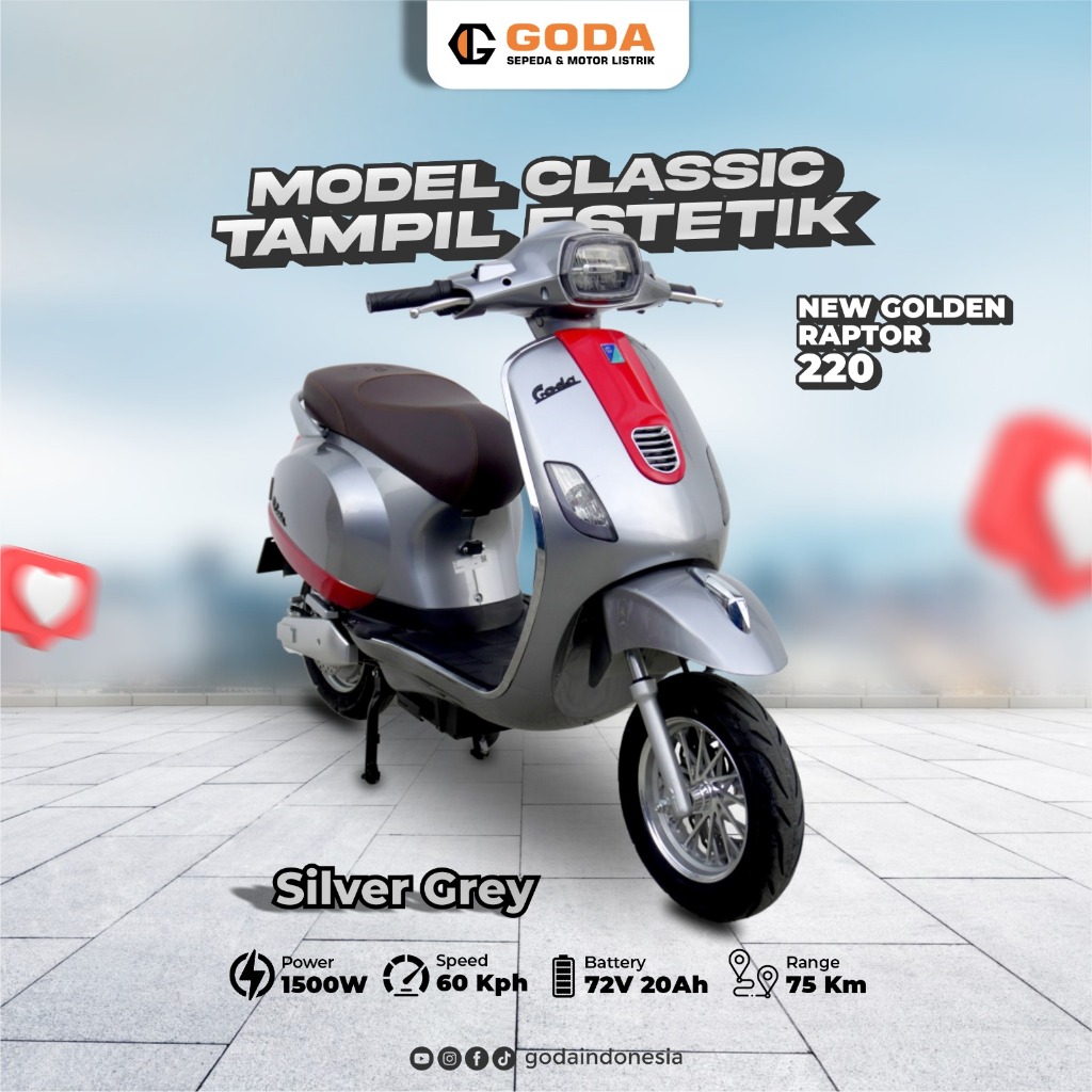 Jual (BONUS POMPA) Motor Listrik Goda Golden Raptor 220 Vespa 72V20Ah ...