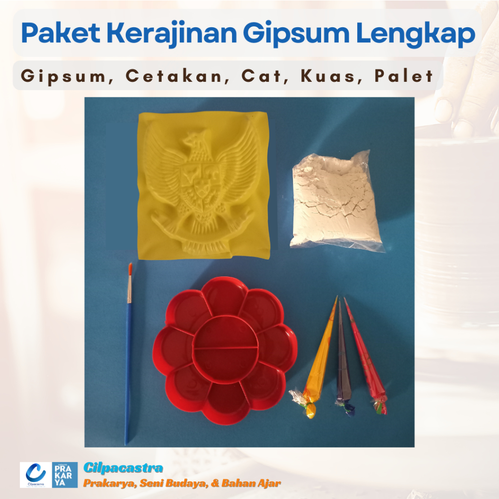 [PRODUK BARU] Paket Kerajinan Gipsum Lengkap (Gipsum, Cetakan, Cat, Kuas, Palet), Prakarya Sekolah, Kerajinan Tangan