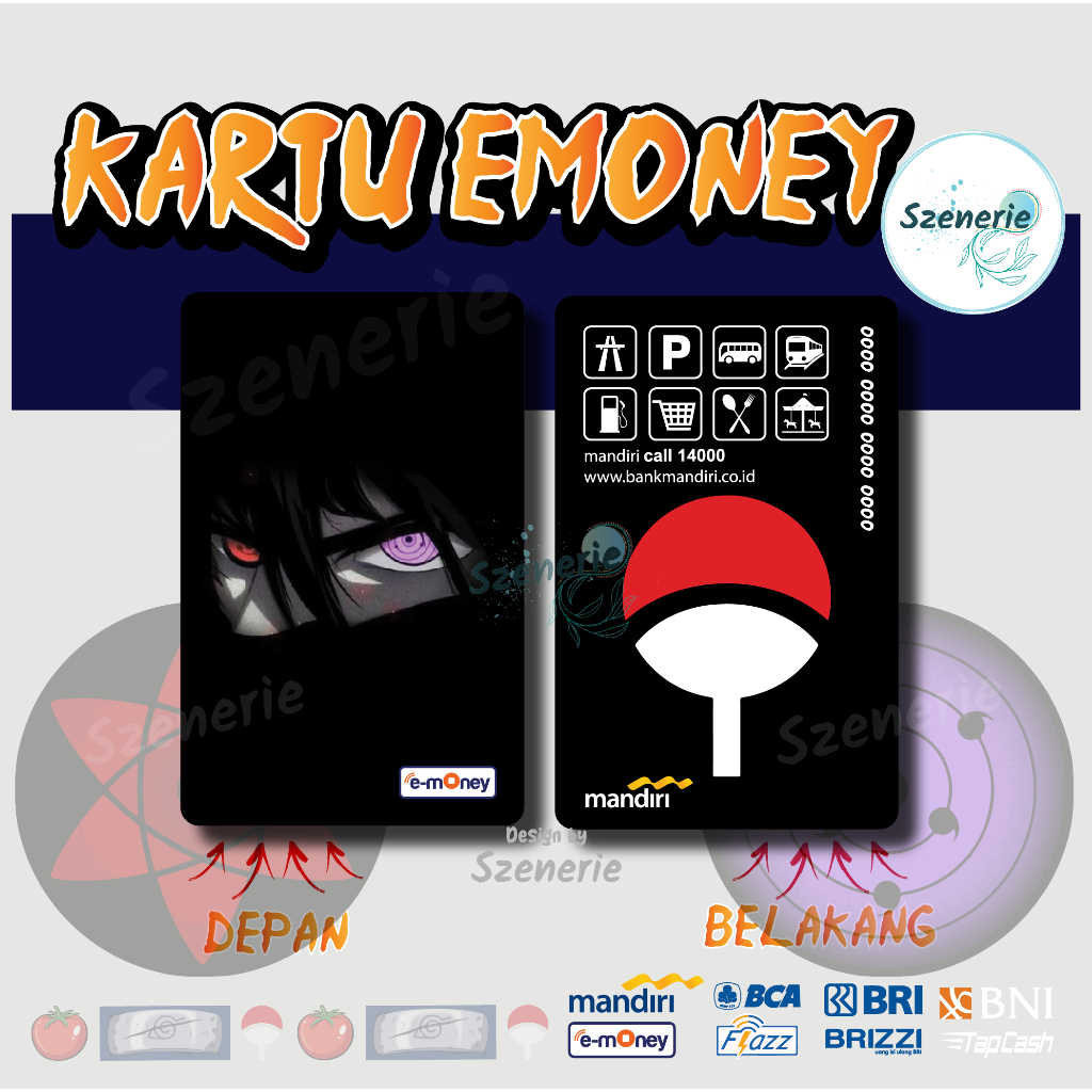 Jual Emoney Custom Sasuke Uchiha Naruto Flazz gen 2 Mandiri BCA Tapcash ...