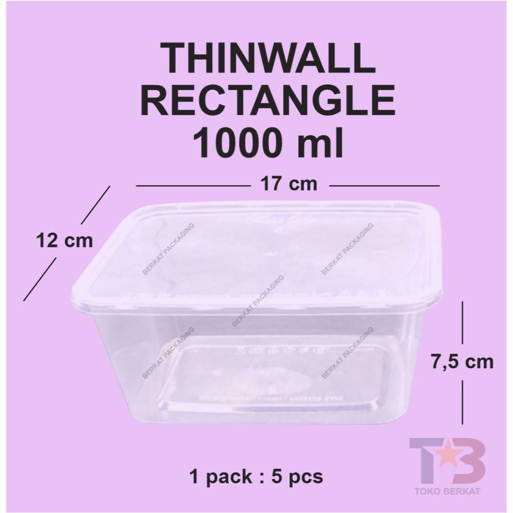 Jual Thinwall Rectangle 1.000ml 1 pack isi 5pcs / Thinwall Transparant ...