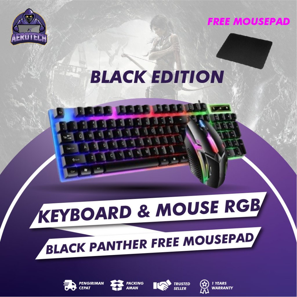 Jual Keyboard Dan Mouse Black Panther/ Keyboard Mouse RGB Banyak Varian