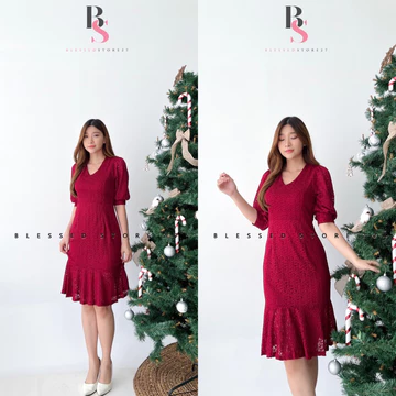 Ada Size Jumbo D0882 Monela Mermaid Brocade Korean Style Vintage Midi Dress Pesta Bodycon
