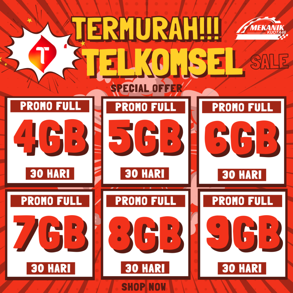 Jual Termurah Kuota Isi Ulang Data Bulanan Telkomsel 1gb Hingga 9gb Bonus 30 Hari Shopee 4986