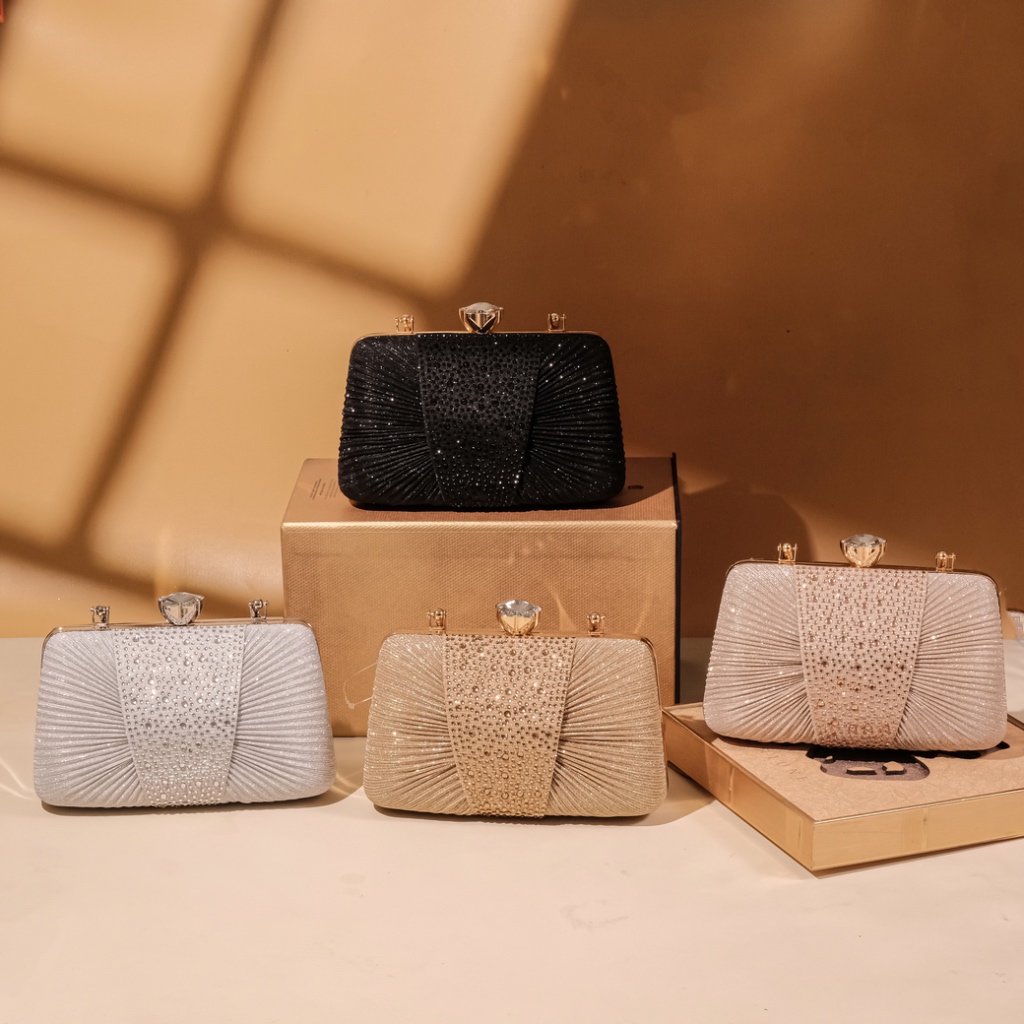 Tas Pesta Wanita 0012-4 Berkualitas Import Clutch Jinjing Mewah Dompet  Elegan Tas Seserahan untuk Kondangan Glitter Motif Elegan