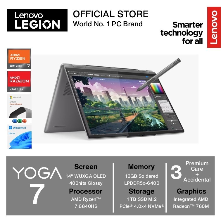 Jual LENOVO YOGA 7 2in1 14AHP9 RYZEN 7 8840HS 16GB 1TB W11 OHS OLED
