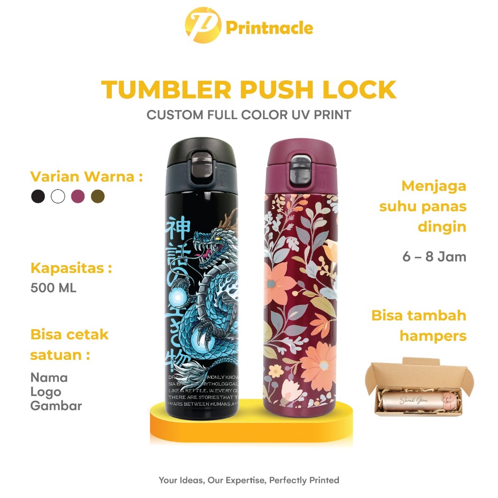 Jual Tumbler Push Lock Custom Print UV Cetak Full Color Design Bebas ...
