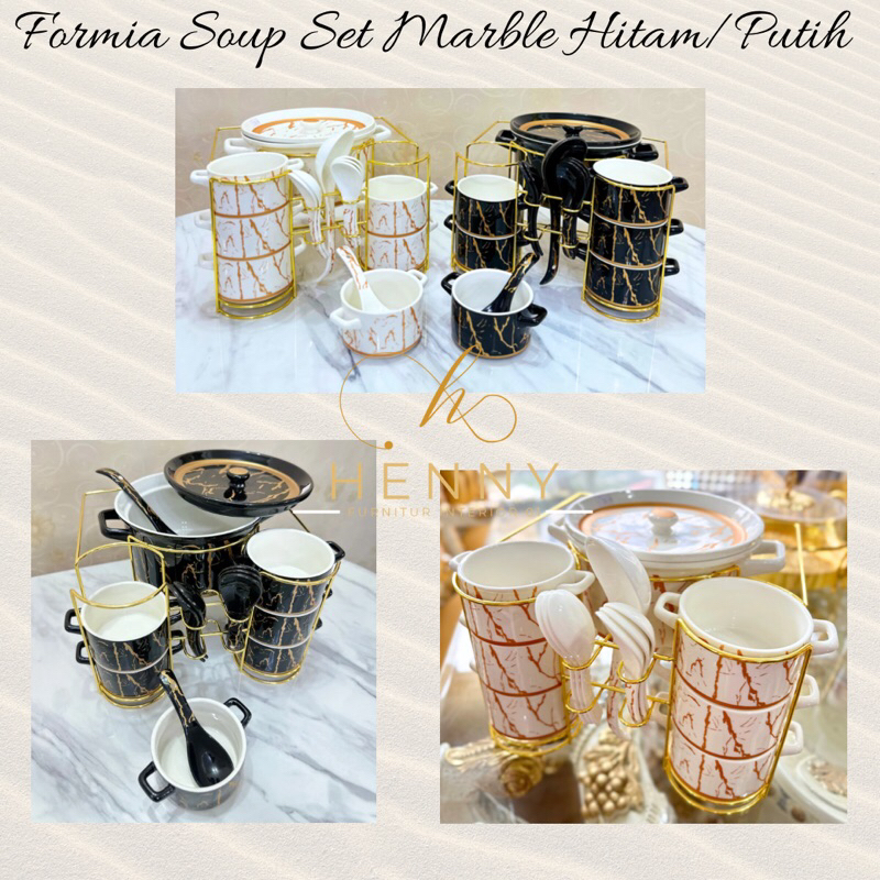 Jual Henny Furniture Formia Soup Set Keramik Marble Hitam / Putih ...