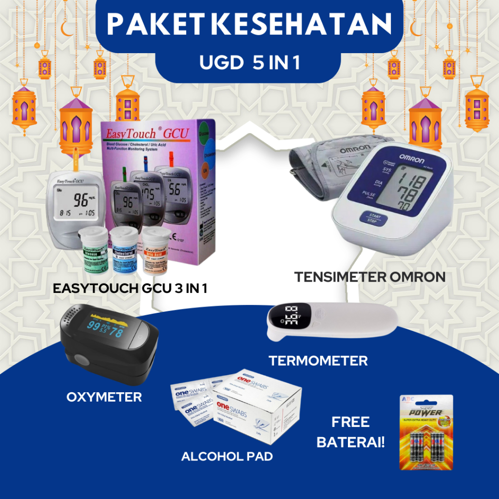 Jual 1 Paket Lengkap Alat Kesehatan 5 In 1 Tensimeter Digital