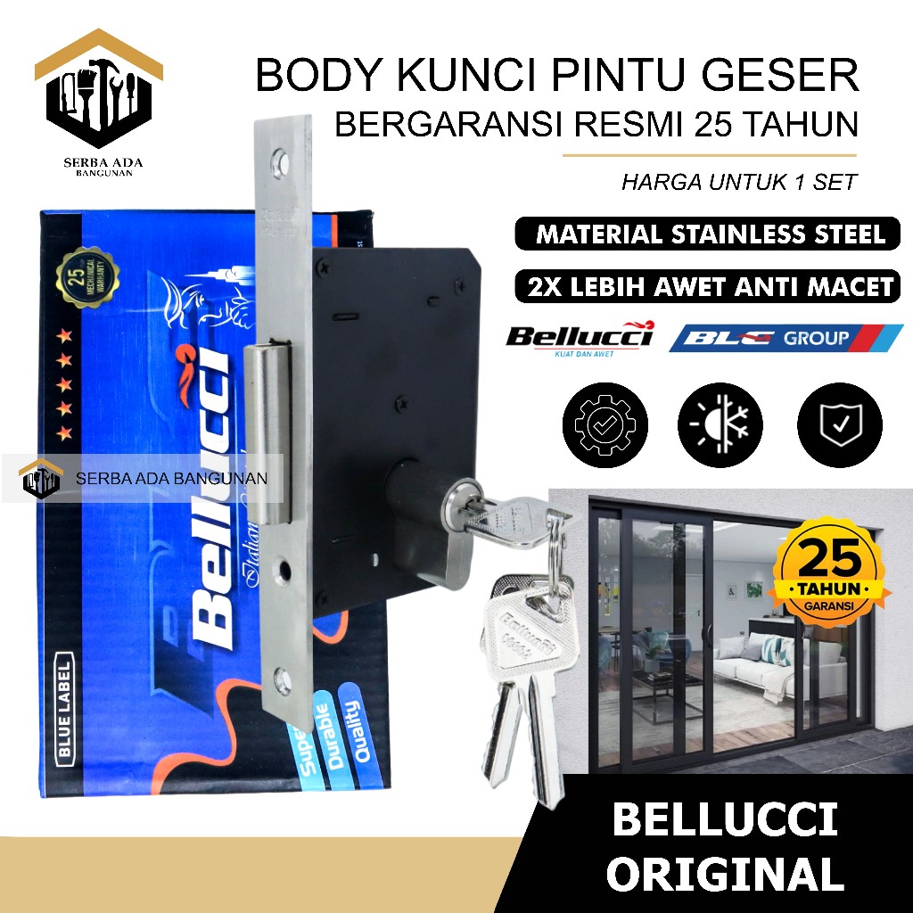 Jual Belluci Body Bodi Kunci Pintu Mekar Dorong Sliding Geser Serbaguna