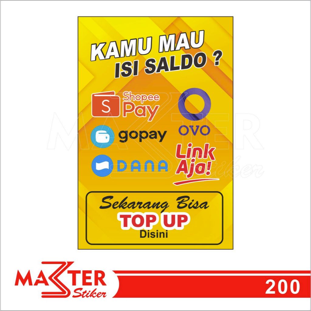 Jual 200 - Stiker Isi Saldo/TopUp E-Wallet, Sticker Vinyl, Premium ...