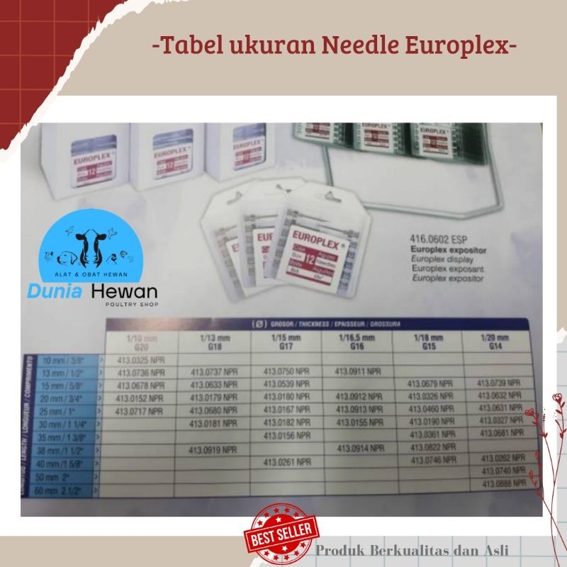Jual Needle Europlex / Jarum Suntik untuk Ternak merk Europlex berbagai ...