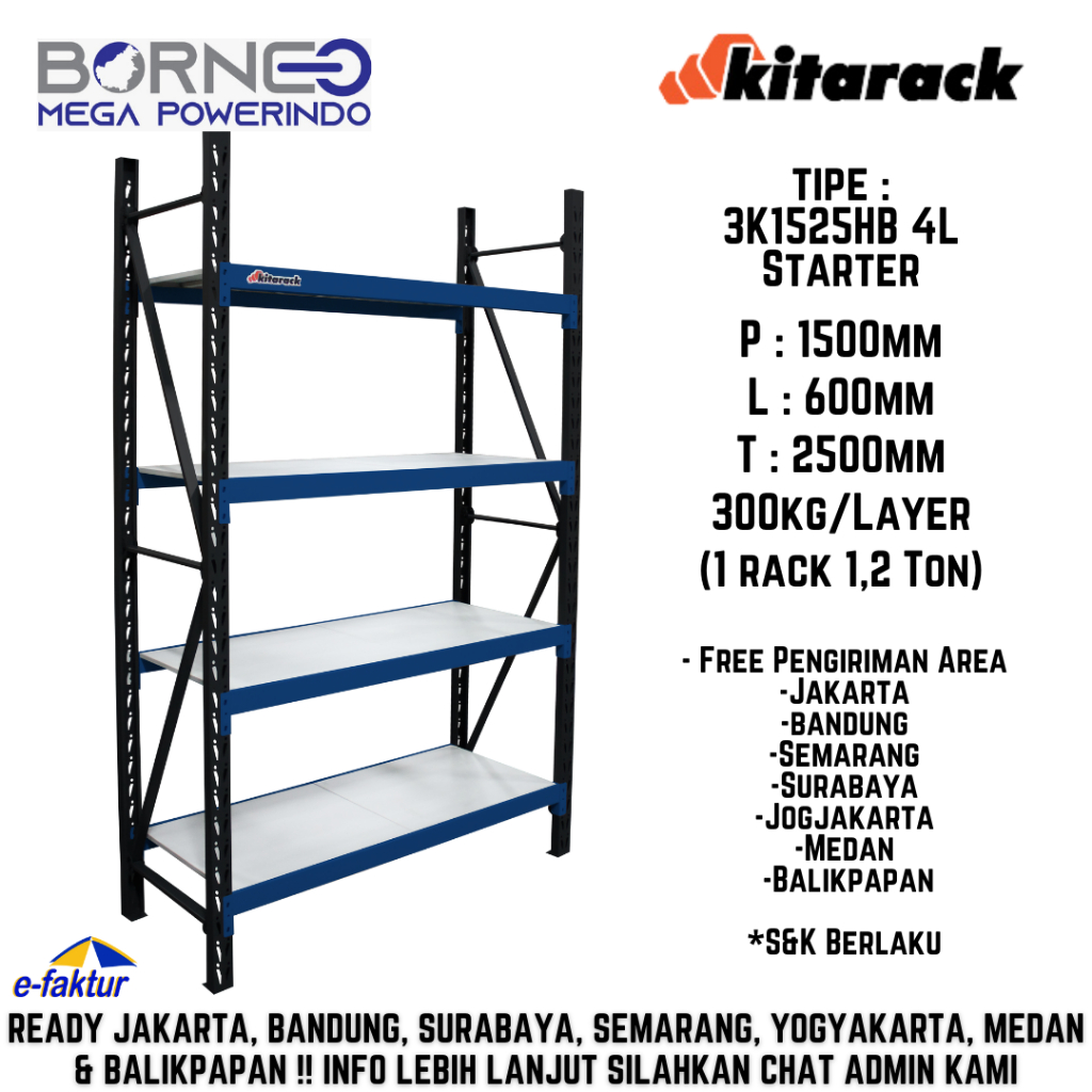 Jual KITARACK WAREHOUSE RACK 3K1525 MEDIUM DUTY 4 LAYER 300KG/LAYER ...