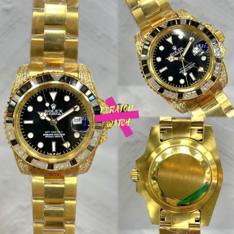 Jual Keraton Jam Tangan Pria Rolex Gmt Master Ii Gold Black Dial Black Diamond Bezel Automatic