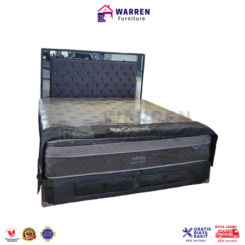 Jual Satu Set Ranjang Tahu Cermin+Boks Laci Bludru terdapat Senderan