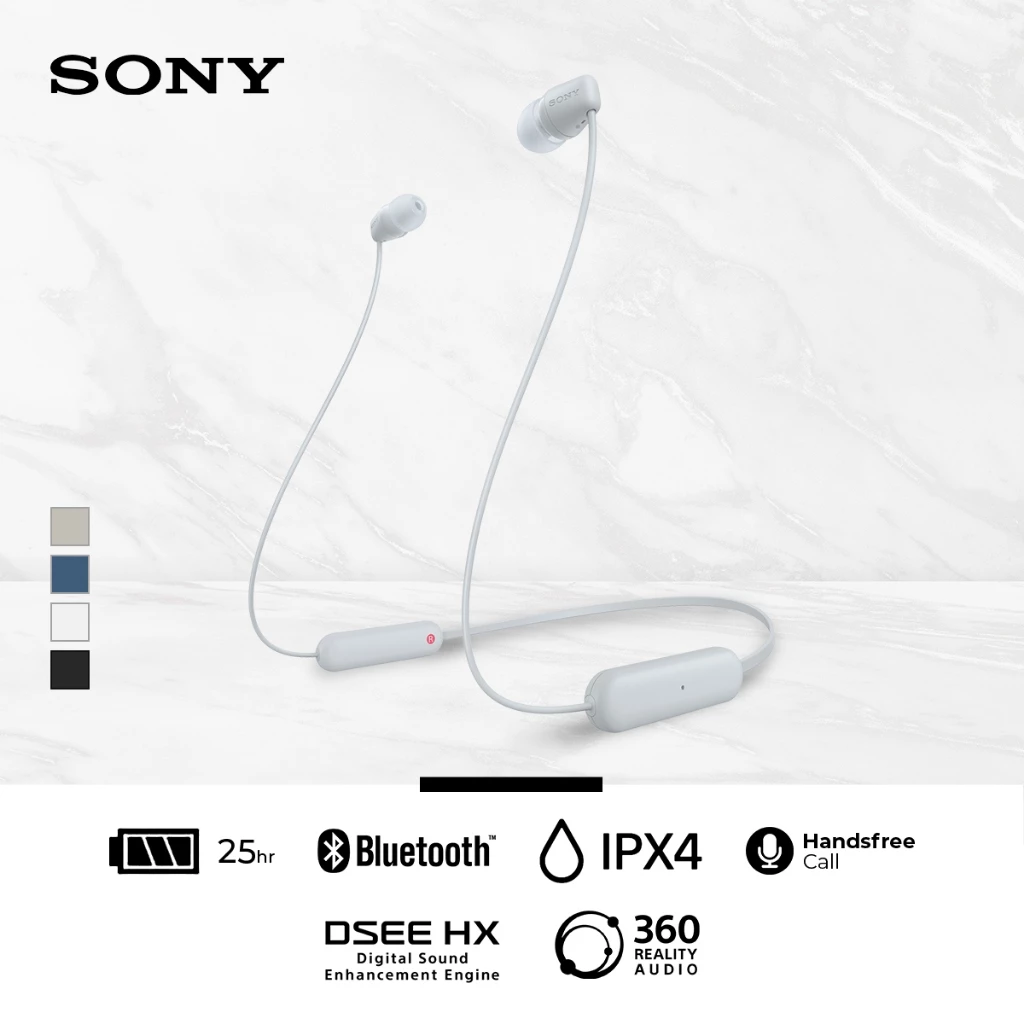 SONY WI-C100 In Ear Wireless Bluetooth Headset With Microphone - White [Battery Up to 25h]
