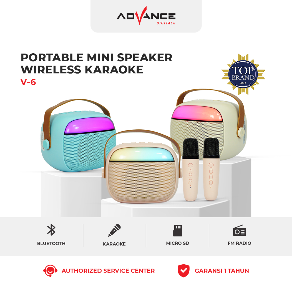 Jual Speaker Mini Bluetooth Portable LED Advance V6 Free 2 Microphone ...