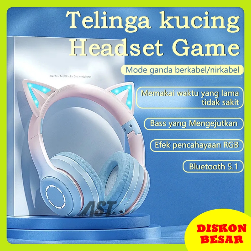 Jual 【Kualitas Baik】Headphone kucing cat ear Karakter Bluetooth