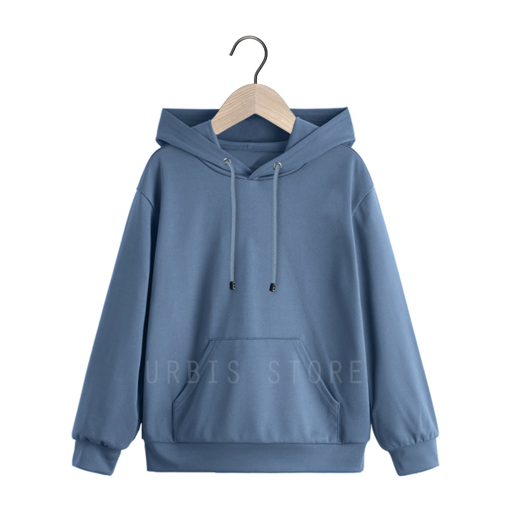 Sweater Hoodie Polos Anak Laki laki Perempuan Usia 3 13 Tahun Warna Biru Denim Bahan Tebal Premium