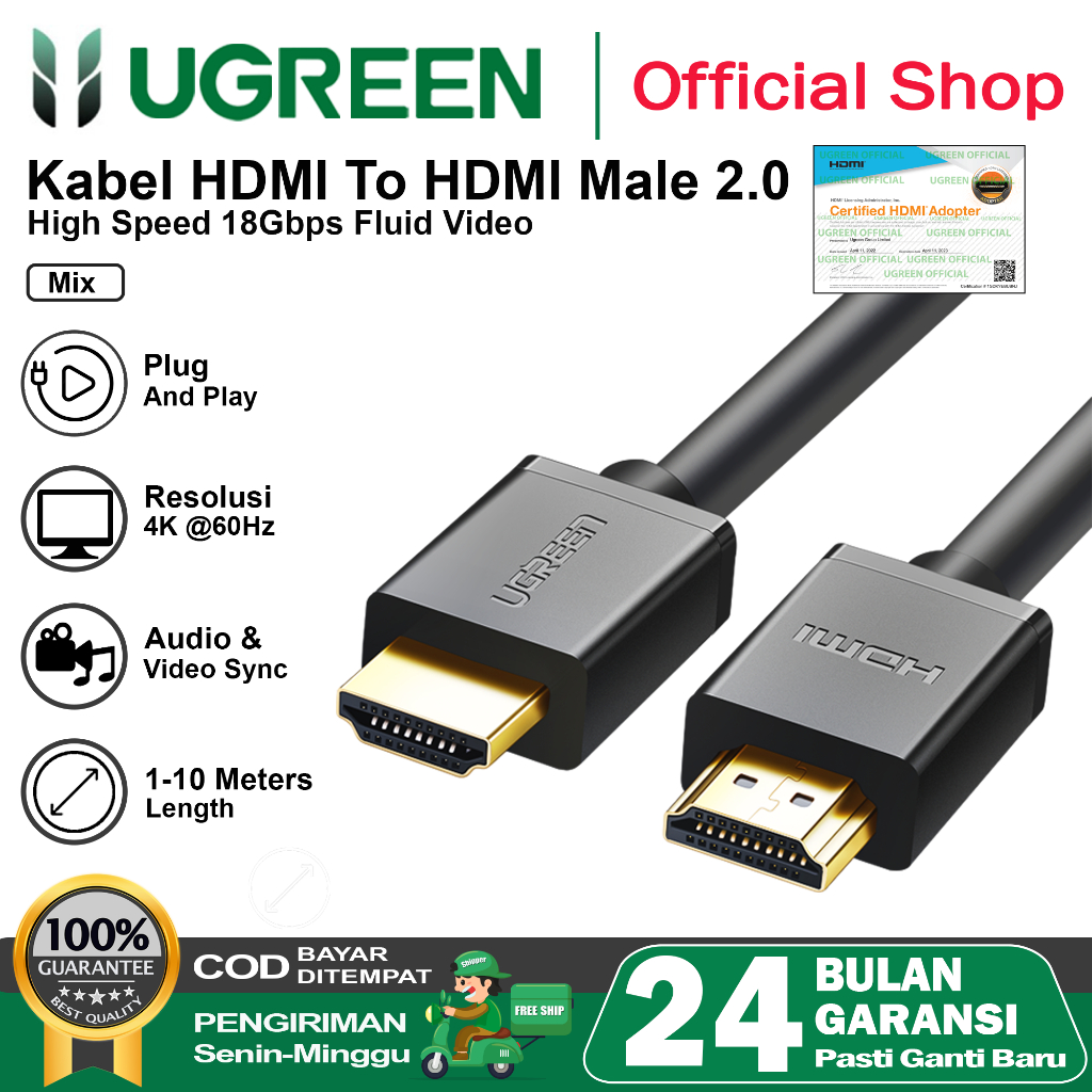 Jual UGREEN Kabel HDMI To HDMI Ultra HD 4K, UGREEN Kabel HDMI To VGA