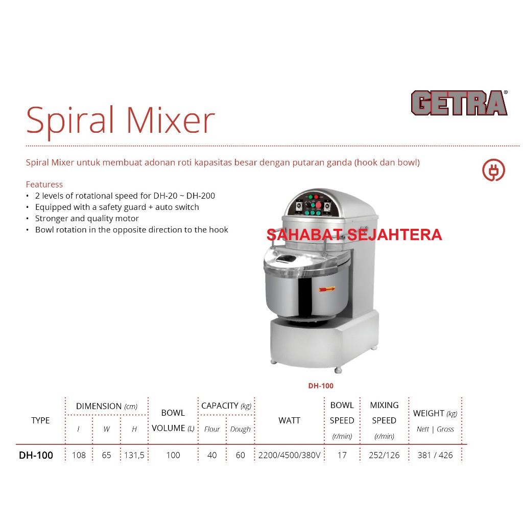 Jual Getra Spiral Mixer Dh Mesin Pembuat Adonan Roti L Shopee Indonesia