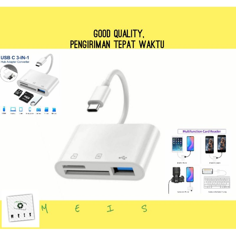 Usb To Usb C Adapter USB C To Micro SD TF Memory Card Reader, Compatible With IPad Pro, MacBook Pro/Air, Chromebook, 3-in-1 USB Camera Card Reader Adapter For XPS, Galaxy S10/S9 And