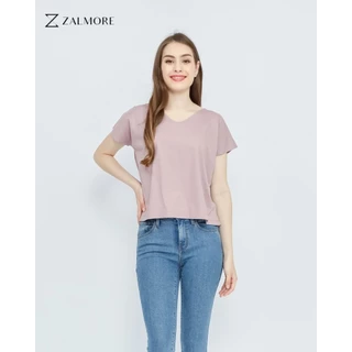 Zalmore Women Vneck Loose T-Shirt Premium Cotton - Kaos Wanita