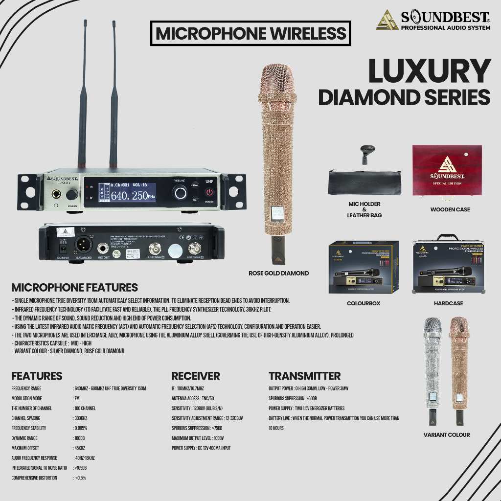 Jual SOUNDBEST MICROPHONE WIRELESS LUXURY DIAMOND SERIES Garansi Resmi ...