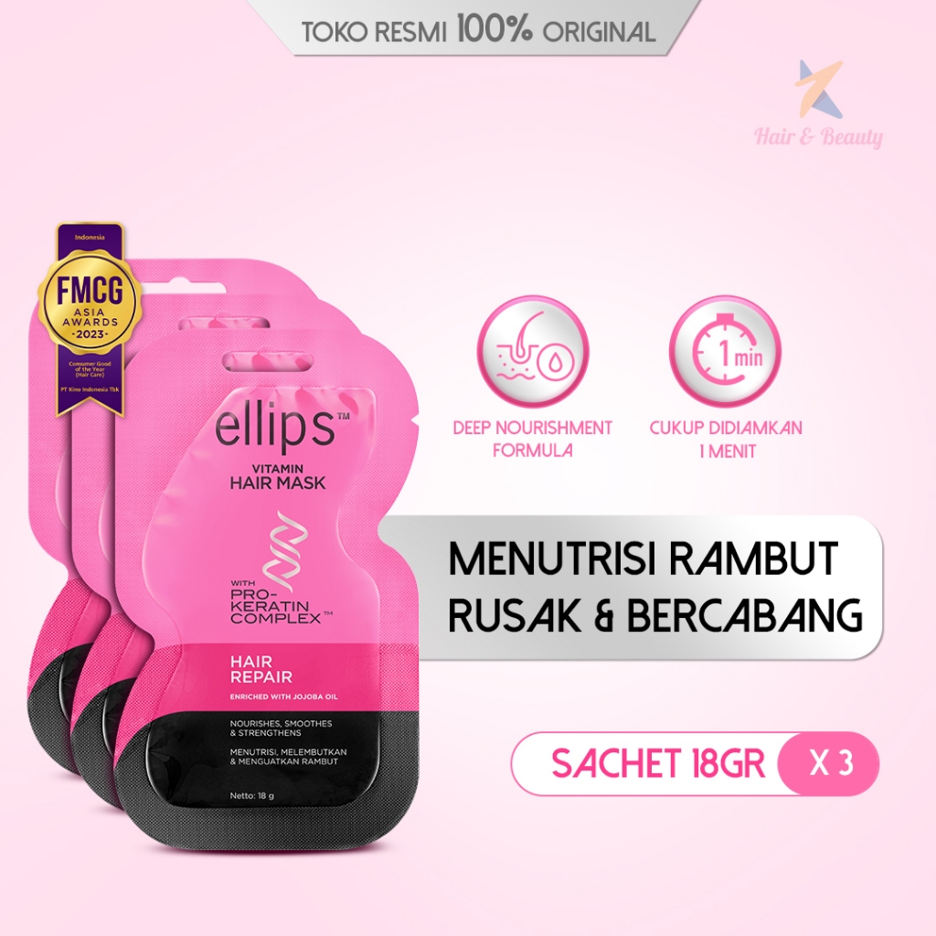 Jual [Bundle Isi 3] Ellips Hair Mask Keratin Hair Repair 18gr | Masker ...