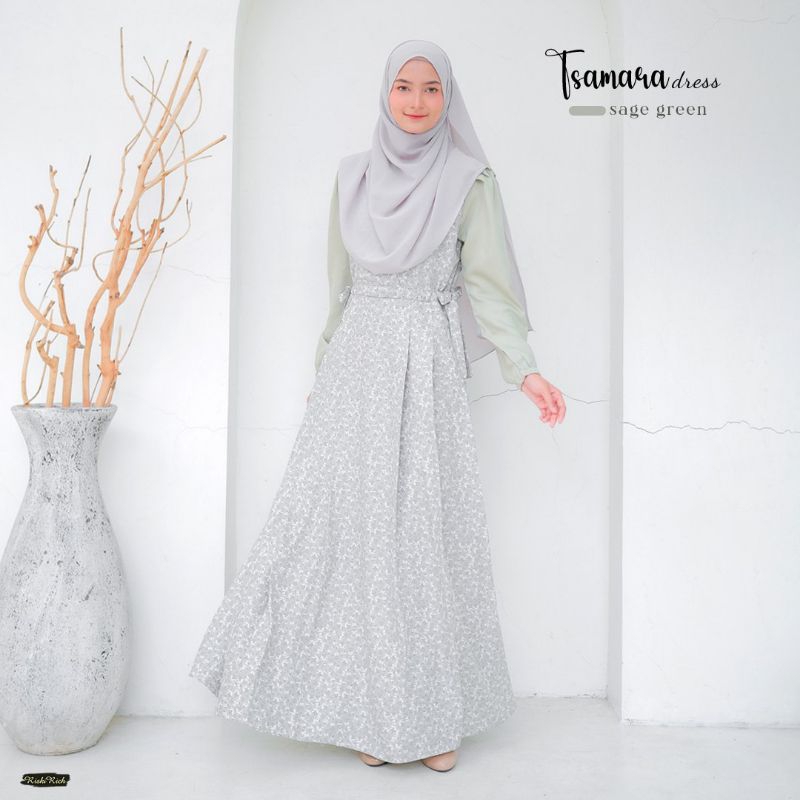 Jual Riskirich Tsamara Gamis Overall Menyatu Busui Friendly Motif Flower Korean Style Terbaru