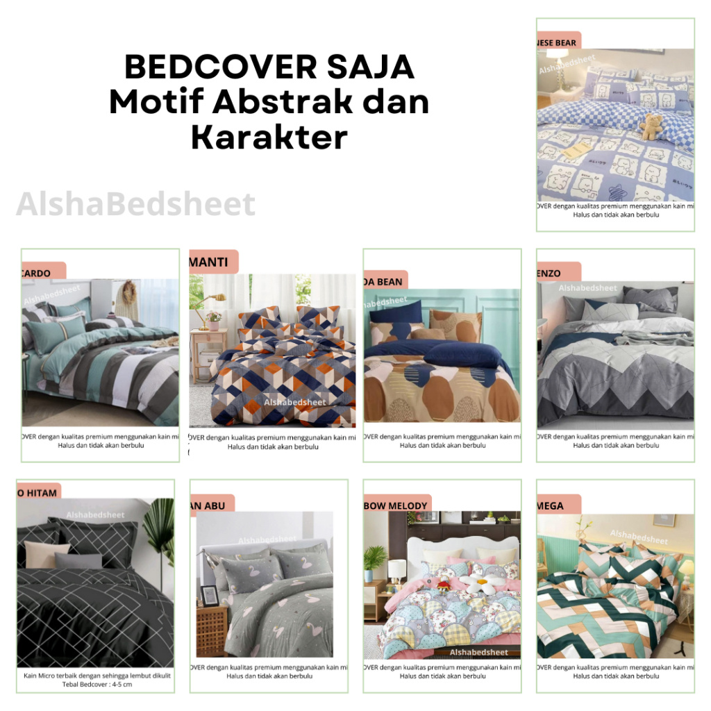 Jual Bedcover Only Motif Bunga, Abstrak, Ukuran Lengkap Single dan