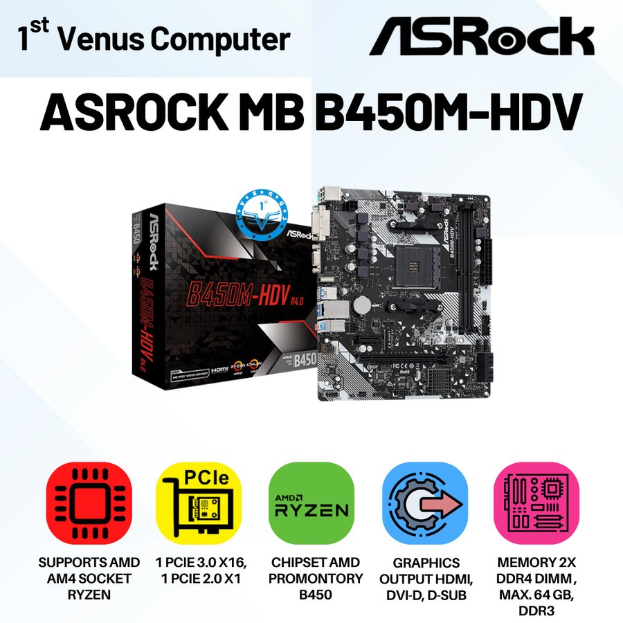 Jual Motherboard ASRock B450M-HDV AM4 DDR4 USB 3.1 / MAI42-ASR | Shopee ...