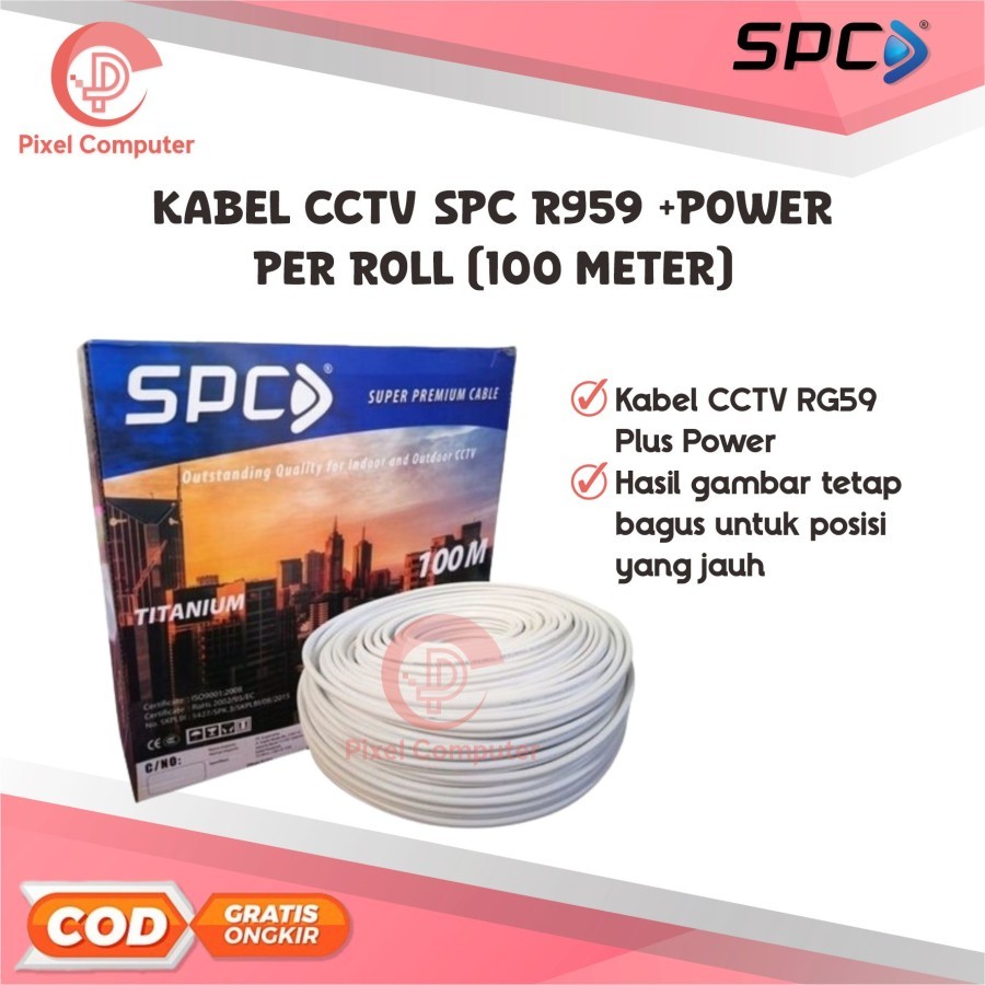 Jual Kabel Coaxial CCTV SPC RG 59 + Power Titanium 100 Meter | Shopee ...