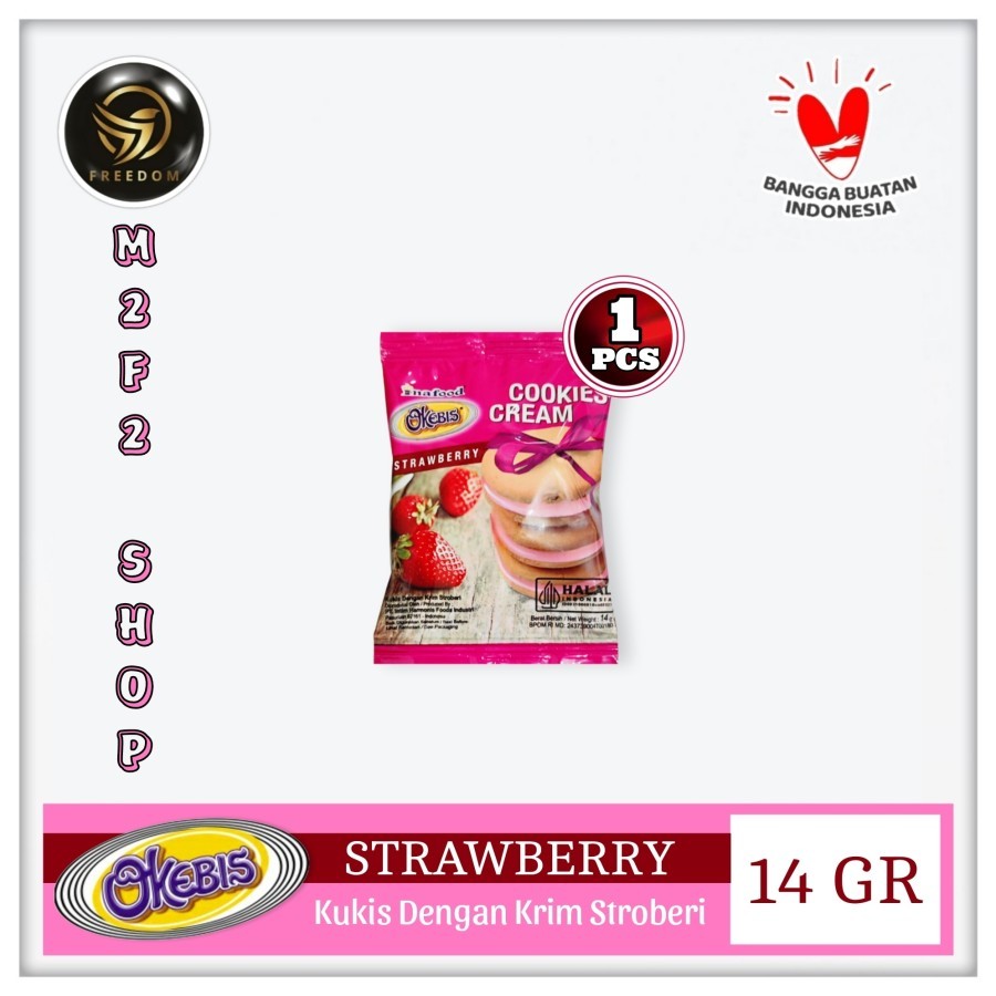 Jual Okebis Cookies Cream Strawberry Kukis Krim Stroberi Sachet 14 Gr Kemasan Satuan 7322