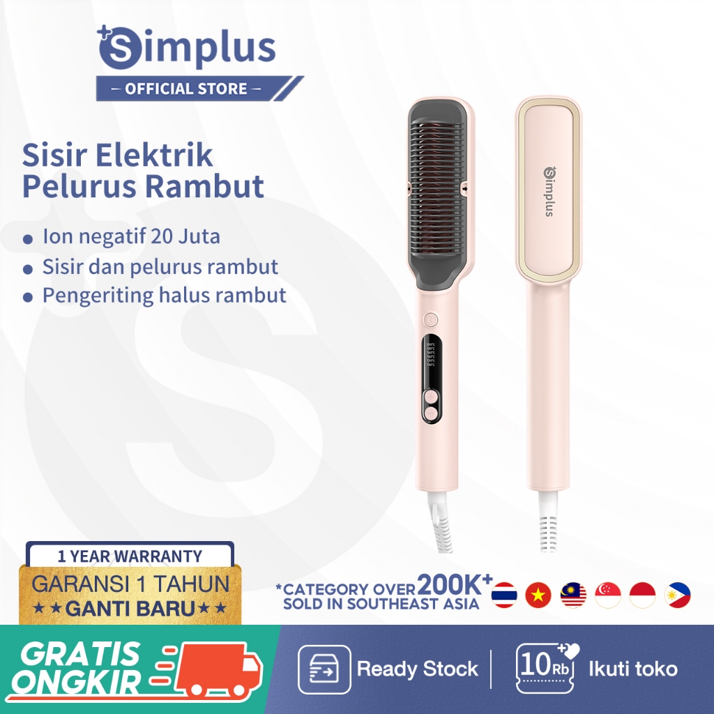 Jual Simplus Sisir Elektrik Pelurus Rambut Ion Negatif Pelurus Rambut ...