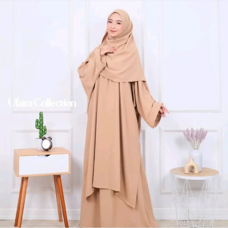 Jual One Set Abaya Rok Atasan Tunik Hijab Pashmina Cringkel One Set